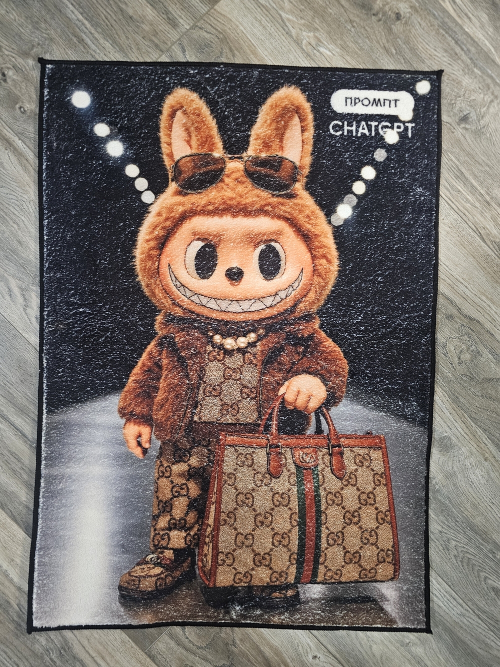 Labubu Gucci Night Out Plush Rug with Fashion Motif